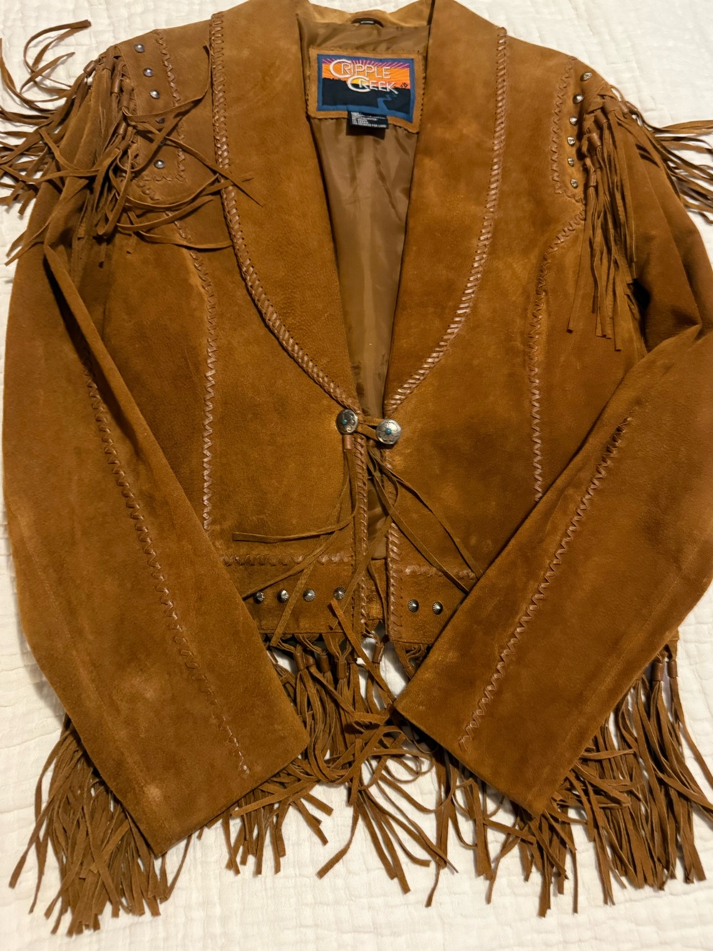 Cripple Creek Brown Suede Fringe Jacket EUC C000